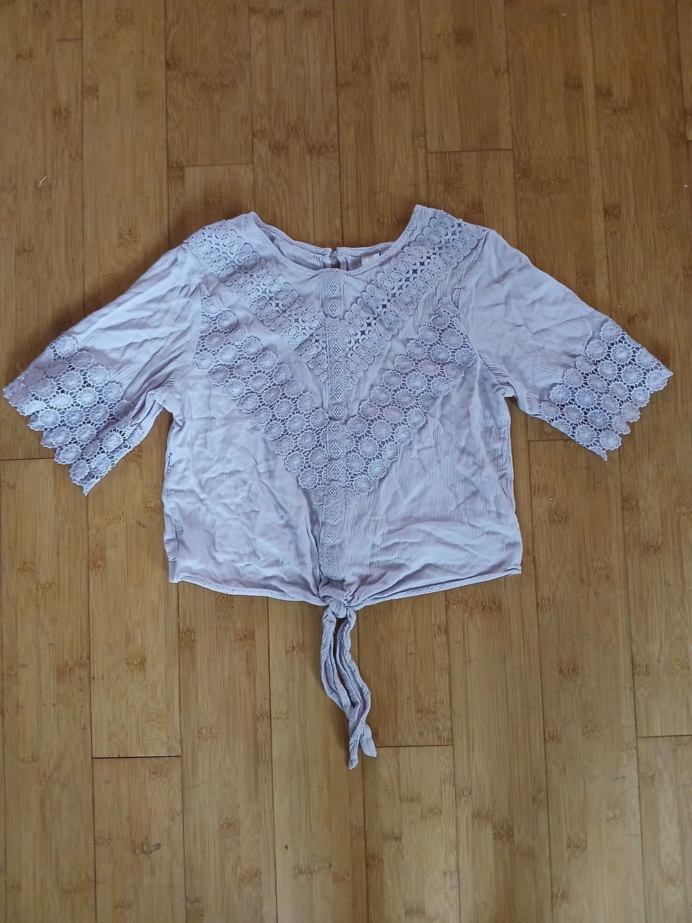 No Boundaries Lavender Lace Tie-Front Crop Top
